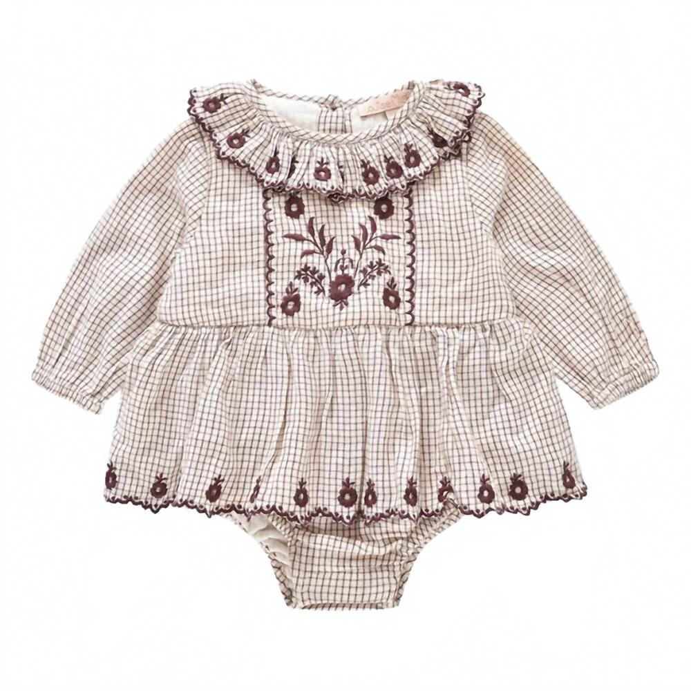 NEW LOUISE MISHA girl's ghilena check romper in beige
